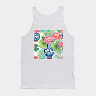 Waterlilies and chinoiserie jars watercolor painting Tank Top